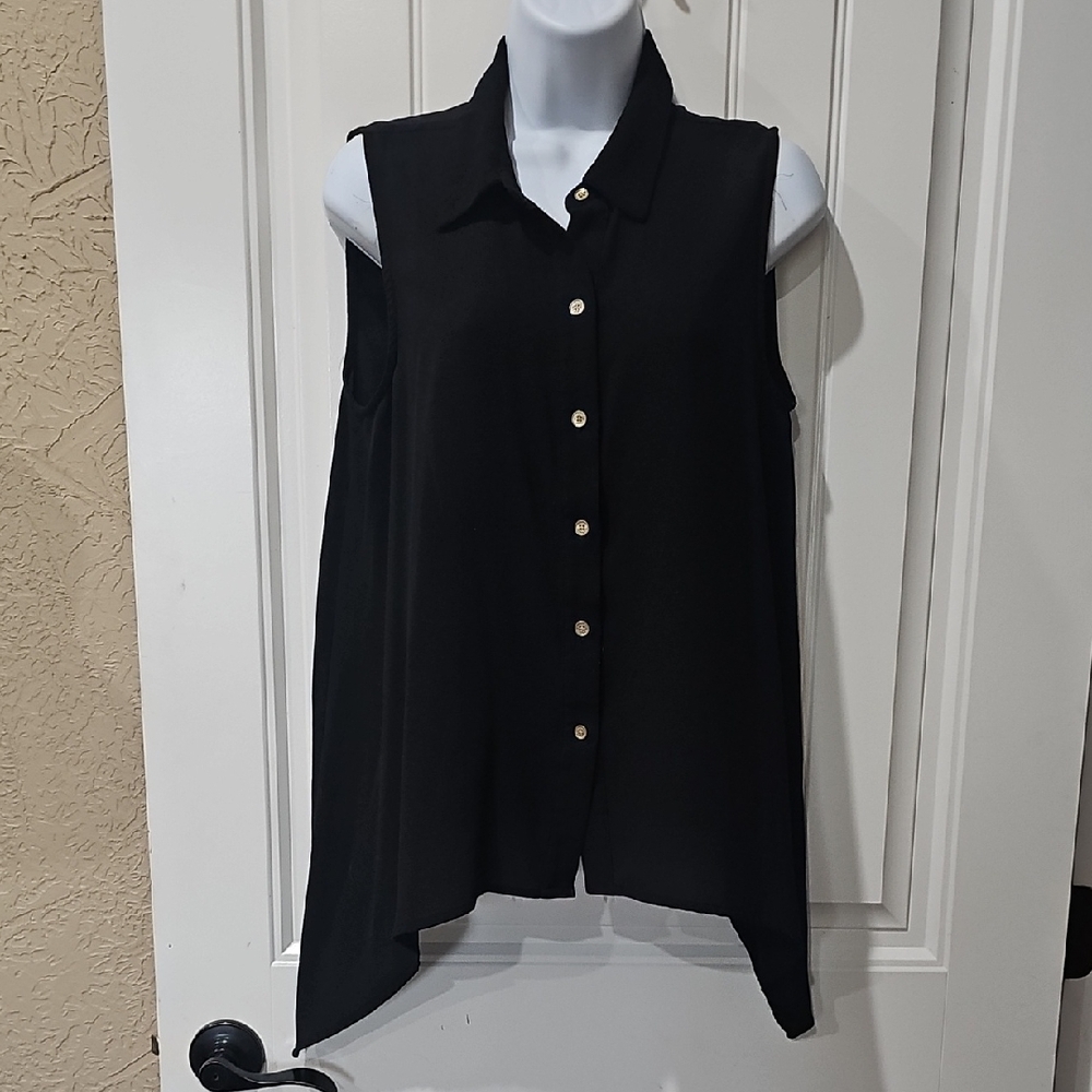 Michael Kors Black Sleeveless Button-Down Shirt